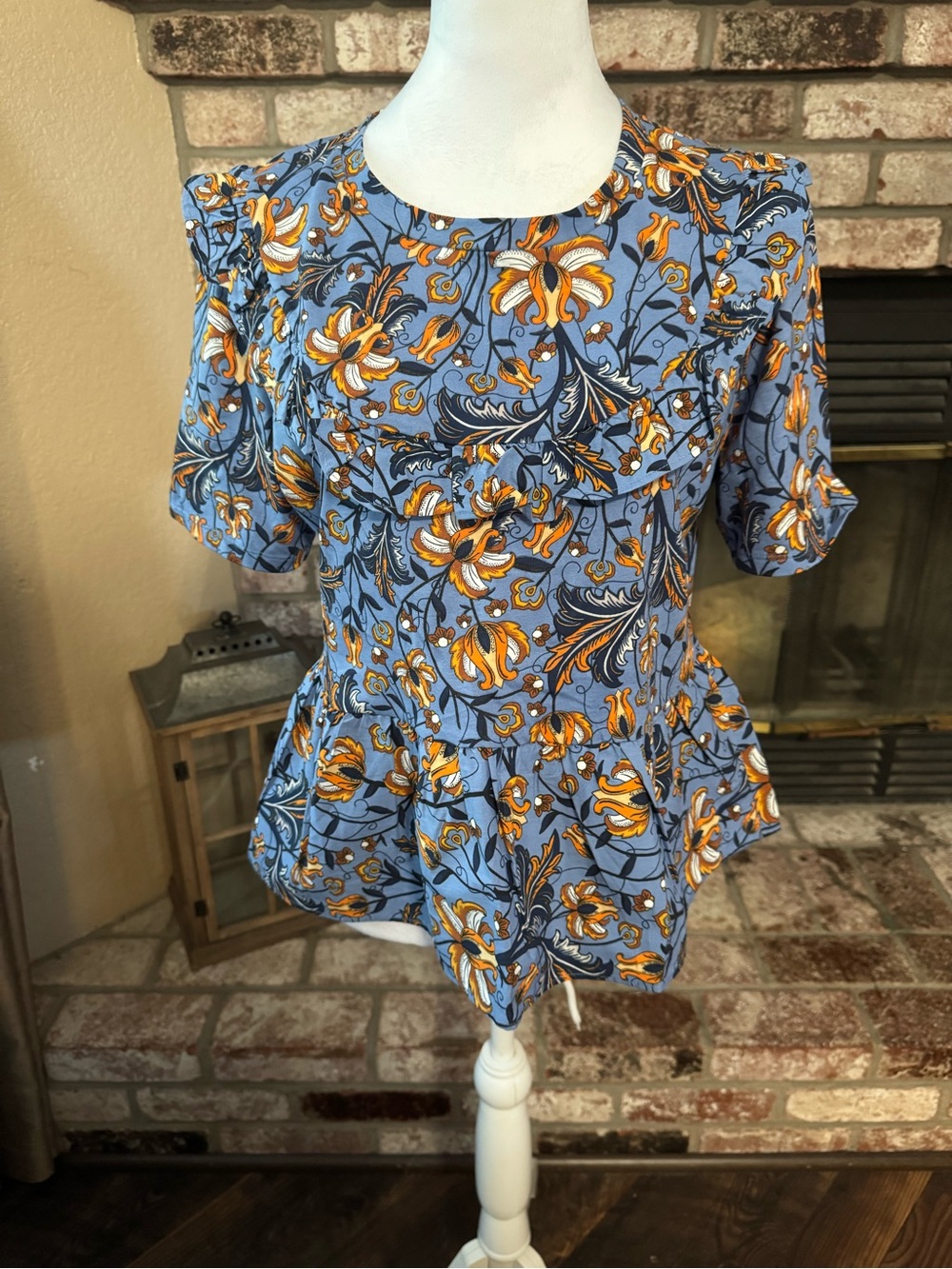 Zara Blue Floral Peplum Top - Picture 2 of 5